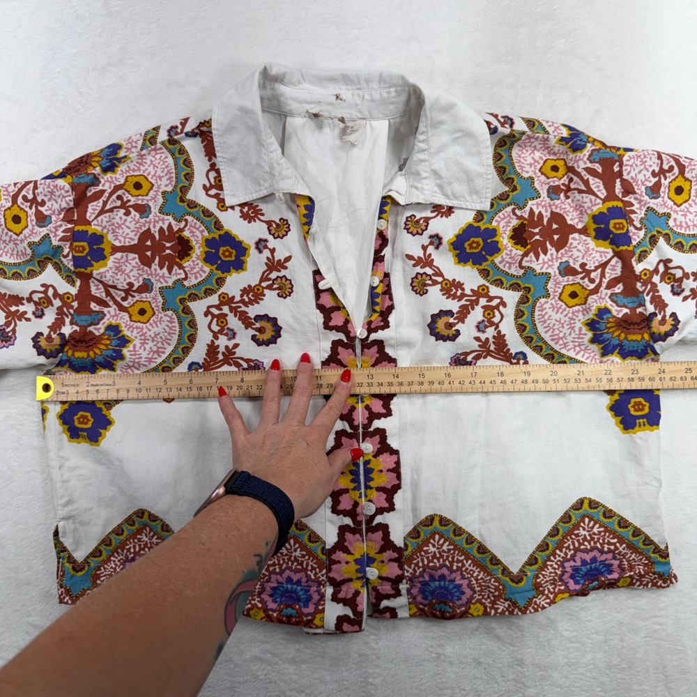 Cleobella Size M Jeni Blouse Top Lagos Print Button Down Cropped Boho Paisley - Picture 9 of 15